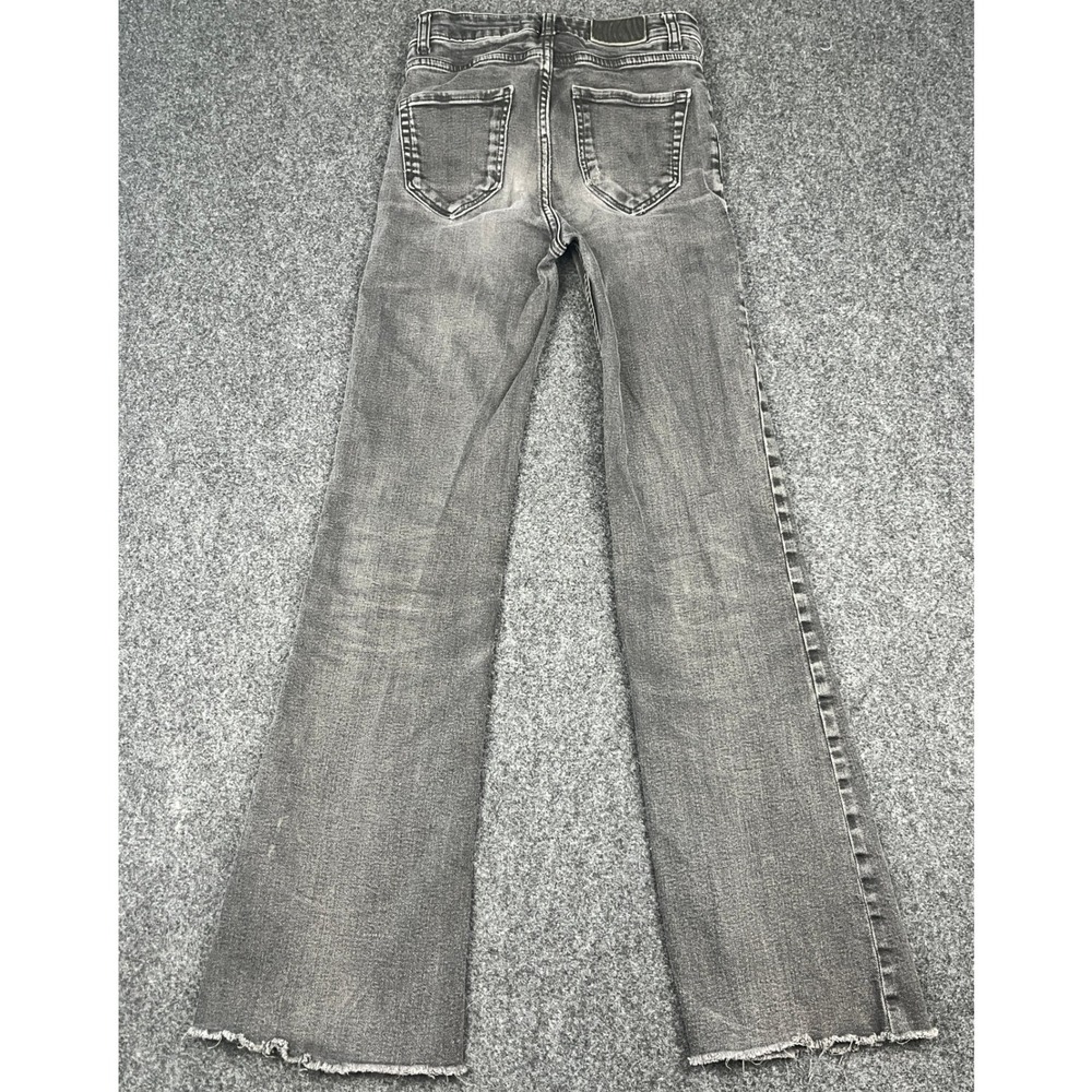 Zara Black Faded High Waisted Flare Jeans Button Fly Patch Pockets Size 2 - Picture 2 of 9